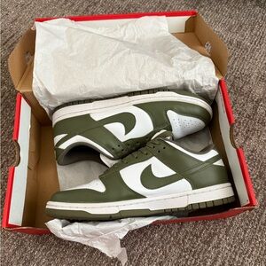 Women’s 9.5 Nike olive green dunks low